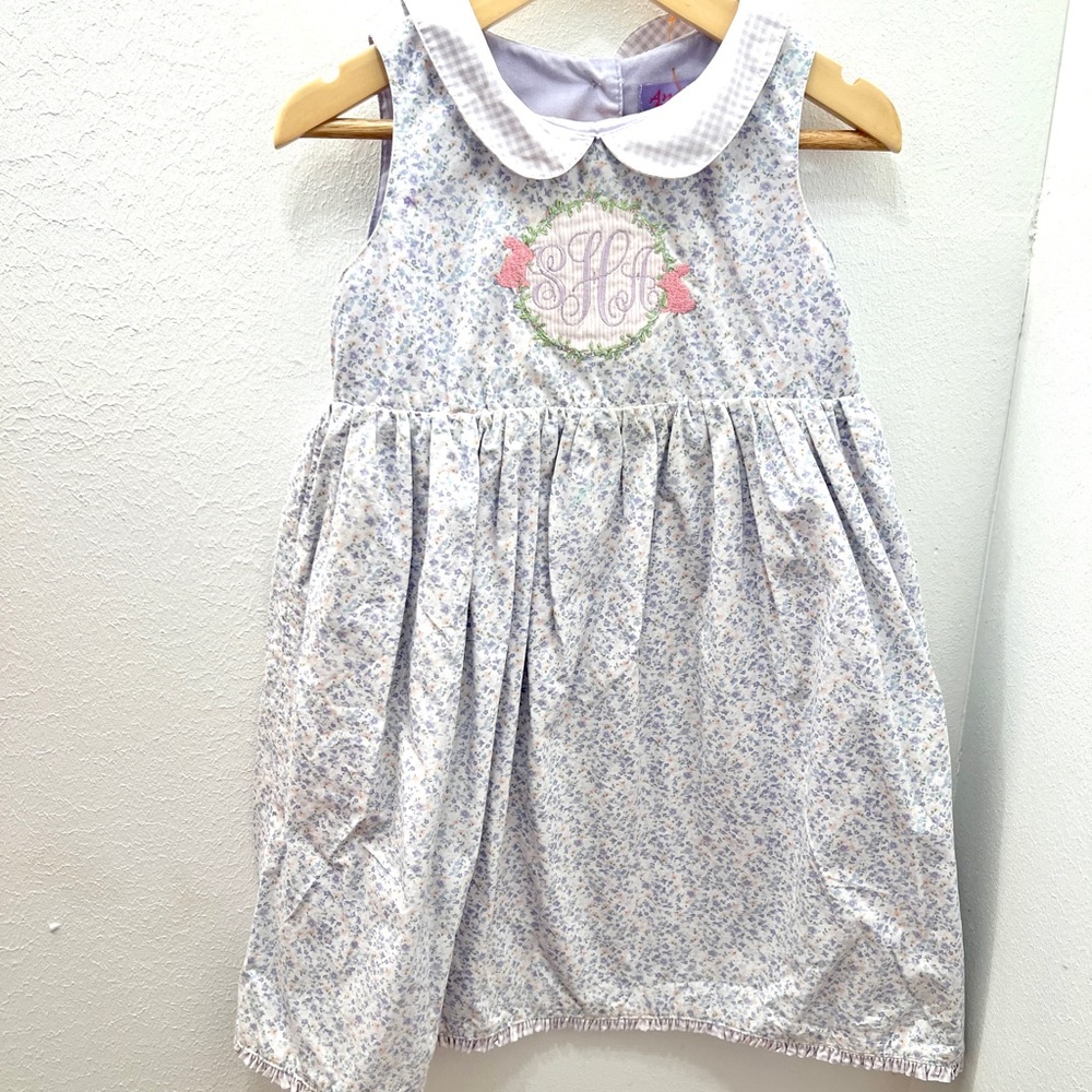 Girls 4T Lavender Floral Peter Pan Collar Dress  Embroidered “SHA” Monogram - Picture 2 of 7